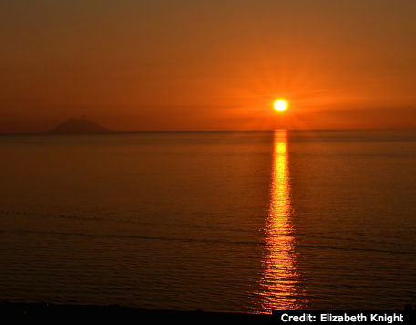 Sunset in front of the Stromboli volcano