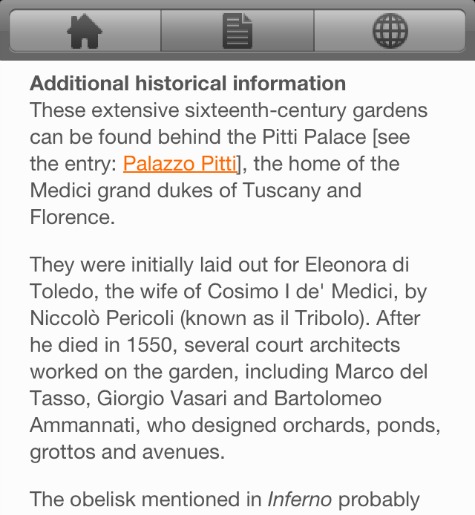 Inferno Florence Guide app - Boboli historical information