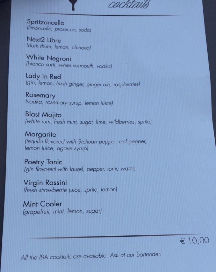 Cocktail menu at Next2 in Positano, Amalfi Coast | BrowsingItaly.com